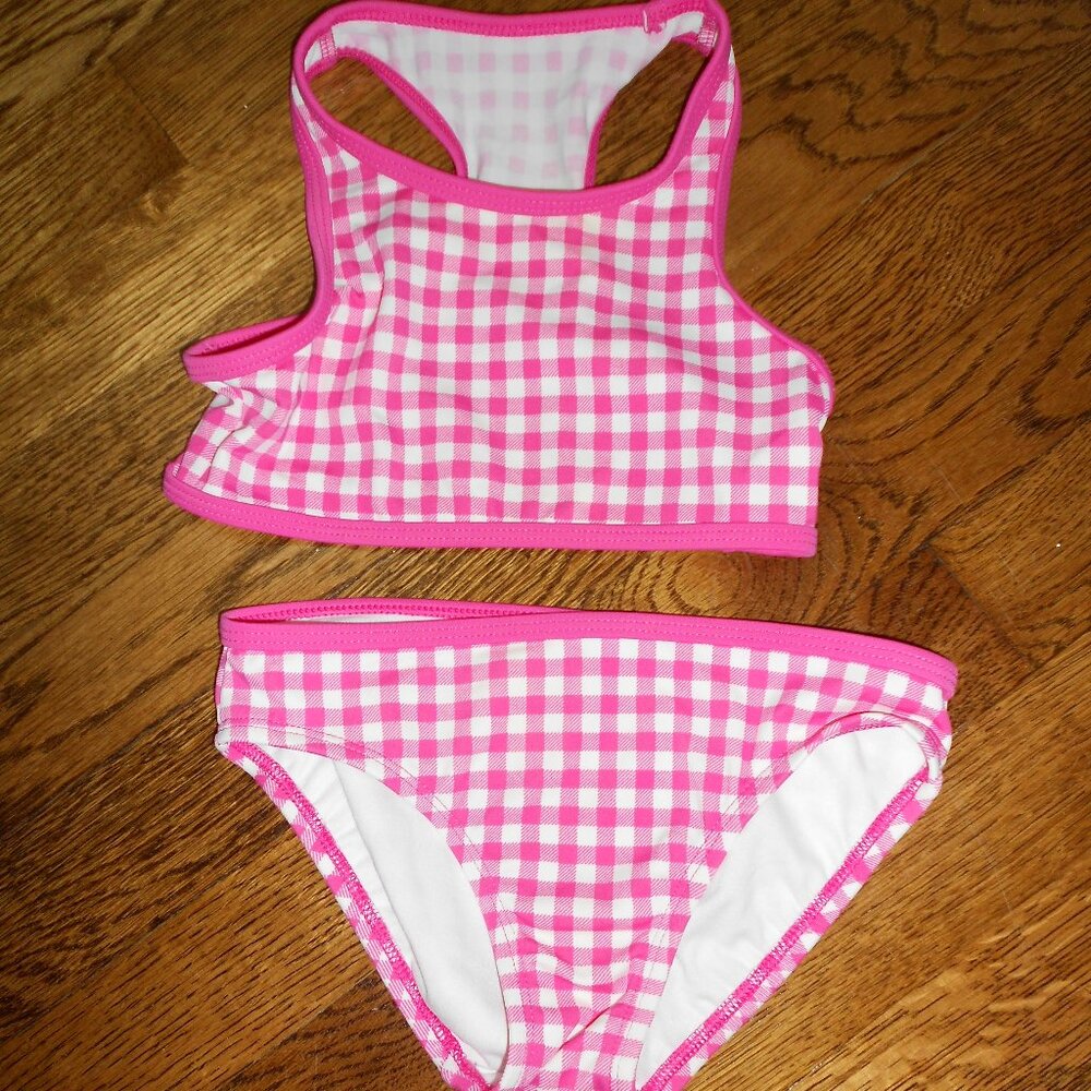 Lands End Pink Checker Two Piece Swimsuit